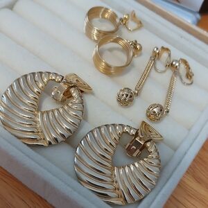 Lot Of 3 Pair Goldtone Clip-on Clipon Earrings Dangle